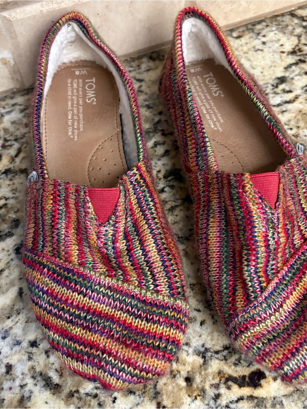 Toms Multicolor Knit Slip-On Flats - Red, Yellow, Green, Blue